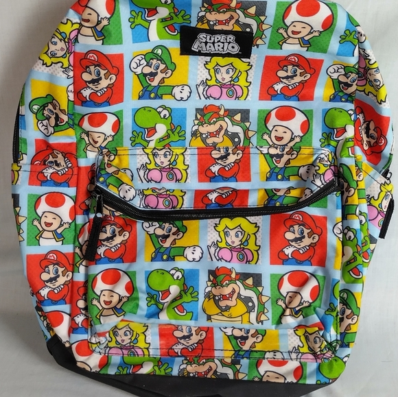 Nintendo Super Mario Bros Backpack 17” All over Character Print Luigi Toad - Picture 2 of 13
